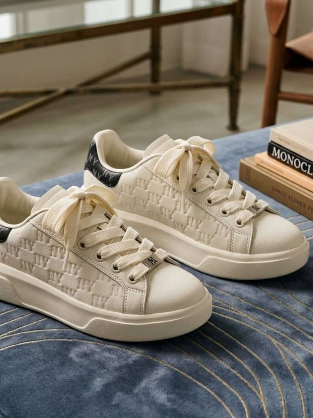 Authentic MLB Chunky Classic New York Yankees Embossed Monogram Sneaker White Iv